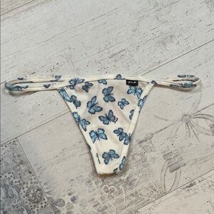Pink Victoria's Secret White and Blue Butterfly V String Thong Size Medium